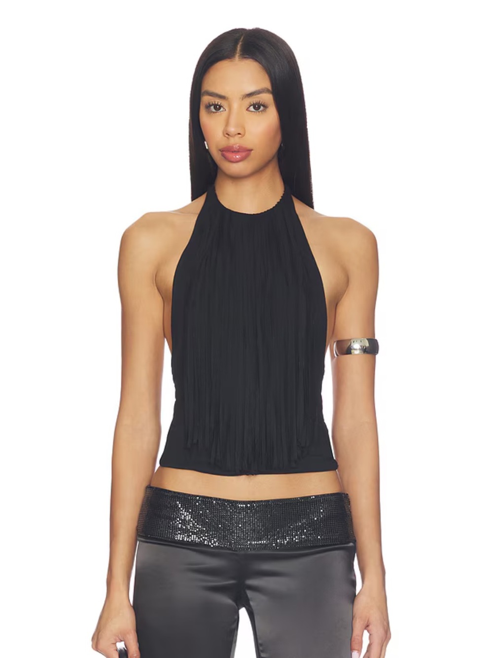 REVOLVE Black Fringe Halter TOP